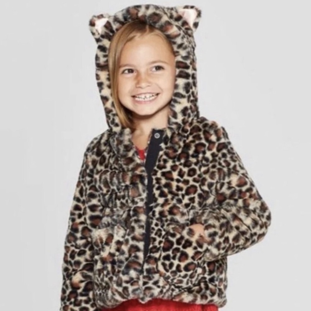 Cat & Jack faux fur leopard jacket 12M